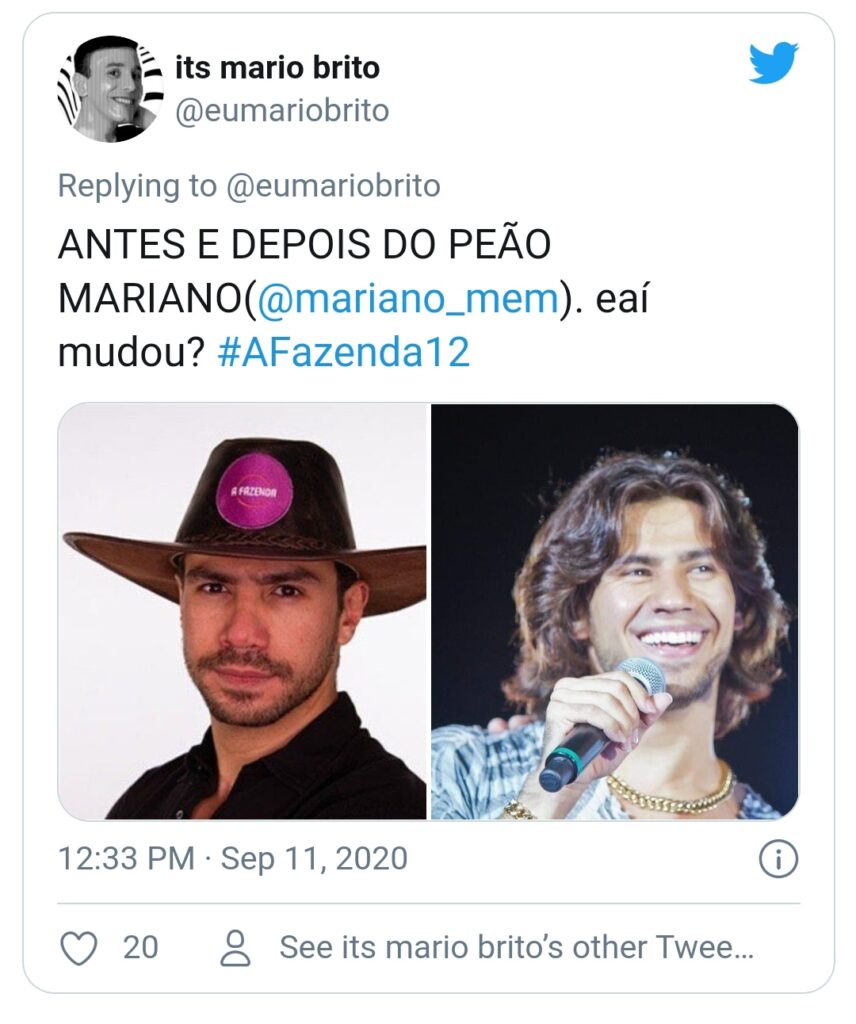 'Antes e depois' do cantor Mariano viraliza nas redes sociais