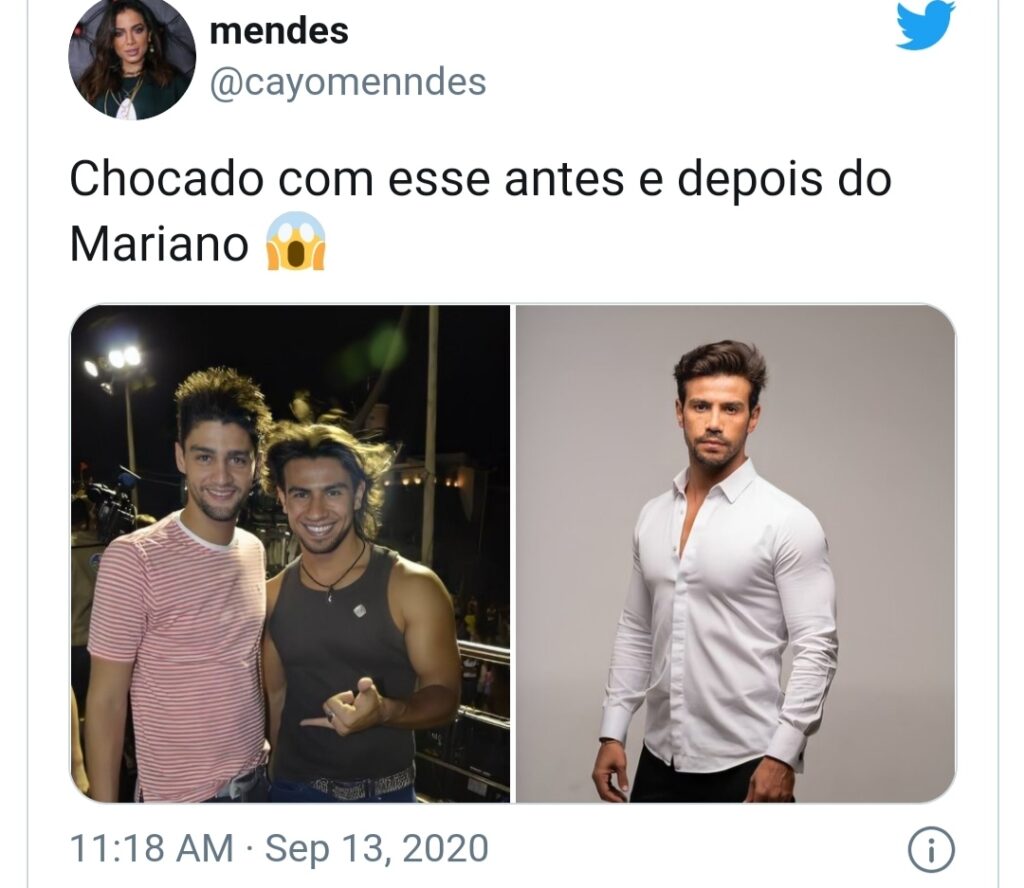 'Antes e depois' do cantor Mariano viraliza nas redes sociais