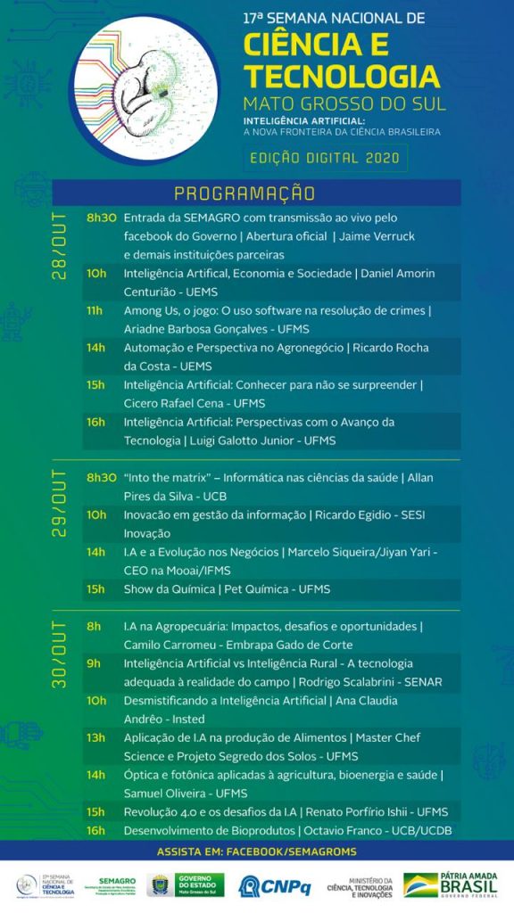 Começa hoje a edição virtual da Semana de Ciência e Tecnologia de MS Começa hoje a edição virtual da Semana de Ciência e Tecnologia de MS