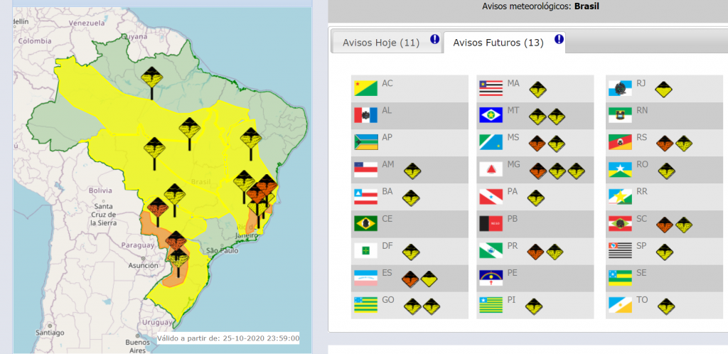 Semana começa com aviso do Inmet para chuvas intensas em Mato Grosso do Sul