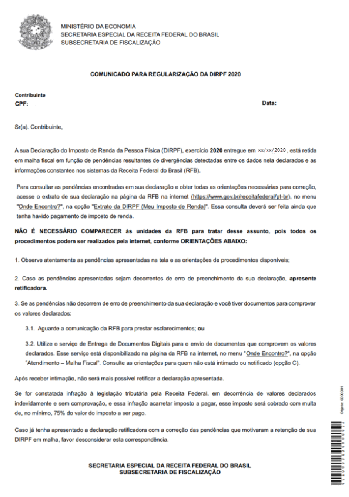 Receita vai enviar 334 mil cartas a contribuintes pegos na malha-fina Receita vai enviar 334 mil cartas a contribuintes pegos na malha-fina