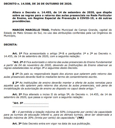 Prefeitura autoriza retorno do ensino fundamental das particulares a partir do dia 4 Prefeitura autoriza retorno do ensino fundamental das particulares a partir do dia 4