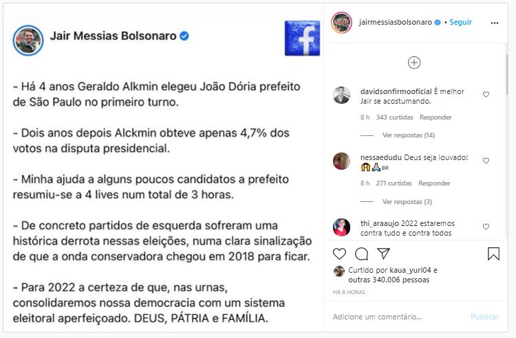 Partidos de esquerda sofreram derrota histórica, diz Bolsonaro Partidos de esquerda sofreram derrota histórica, diz Bolsonaro