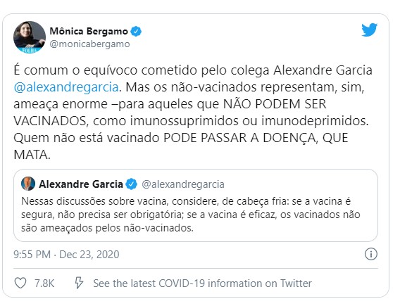 Jornalista Alexandre Garcia adere à onda antivacina e é detonado nas redes Jornalista Alexandre Garcia adere à onda antivacina e é detonado nas redes