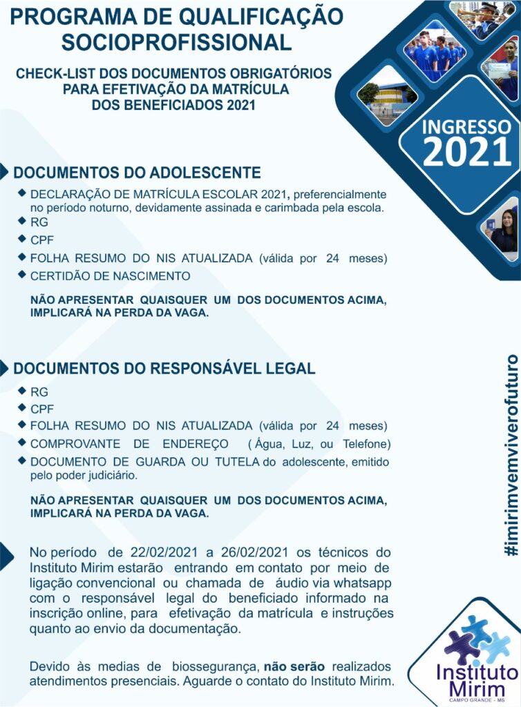 Instituto Mirim divulga resultado dos aprovados no processo seletivo 2021