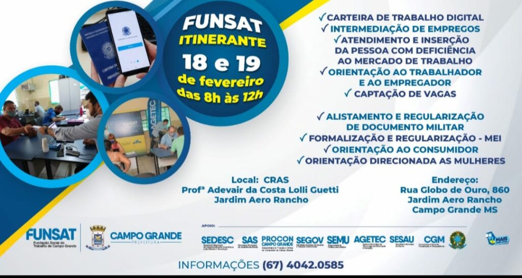 Funsat Itinerante atende no CRAS do Jardim Aero Rancho nos dias 18 e 19
