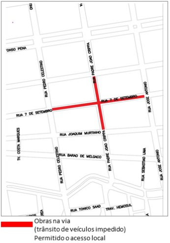 Cruzamento da Sete de Setembro com a Padre João Crippa é interditado para obras