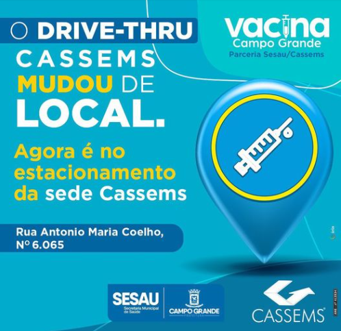 Cassems altera local de funcionamento do drive-thru de vacinação contra covid Cassems altera local de funcionamento do drive-thru de vacinação contra covid