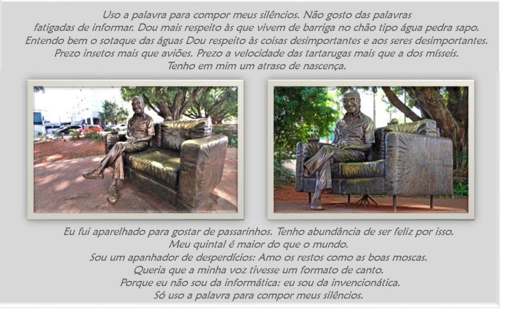Escultura do poeta Manoel de Barros já conta com câmera de segurança e aguarda revitalização