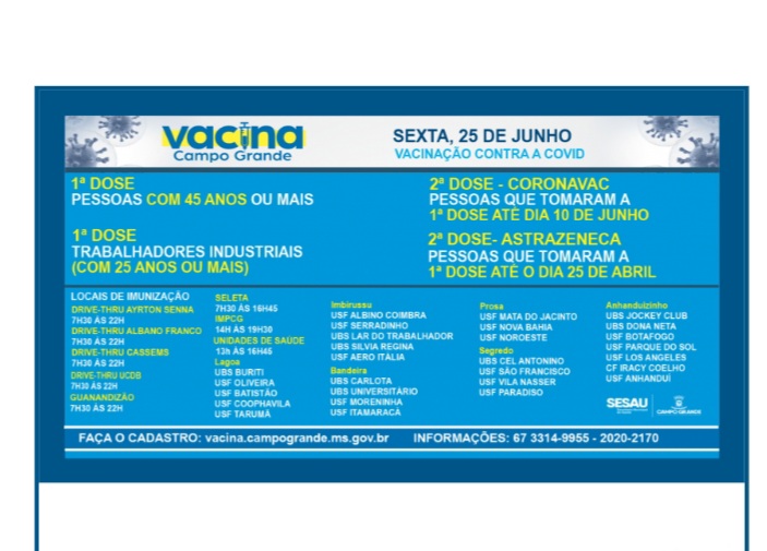 Prefeitura baixa para 44 anos nesta sexta-feira a vacinação contra Covid