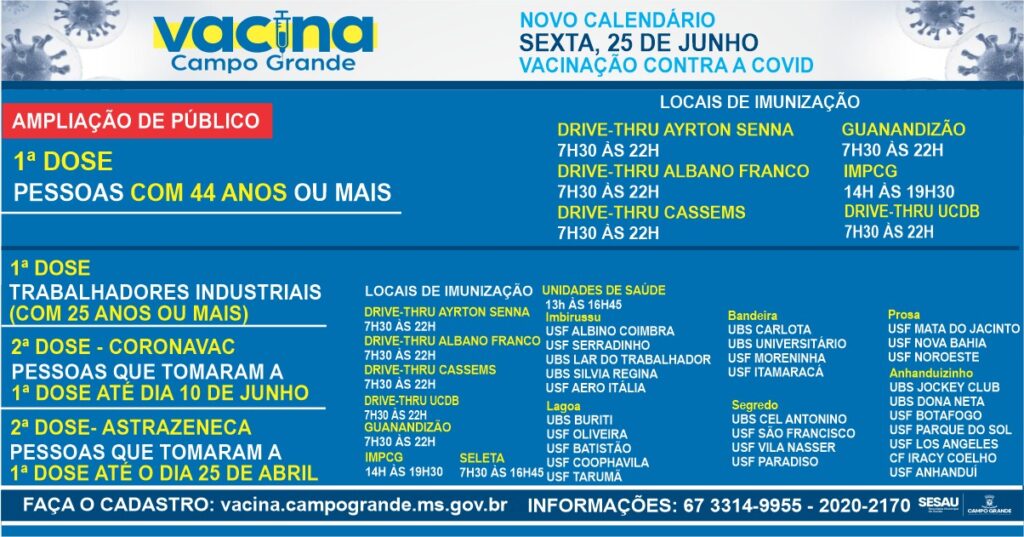 Prefeitura baixa para 44 anos nesta sexta-feira a vacinação contra Covid