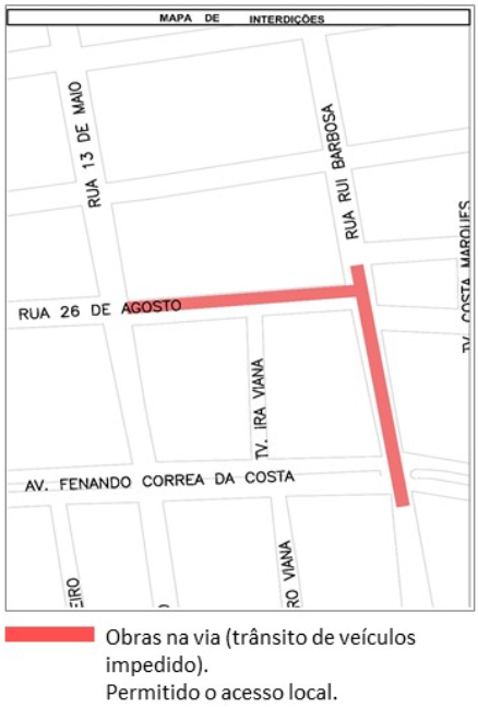 Obras chegam na Rua 26 de Agosto e usuários do transporte coletivo terão ponto alternativo