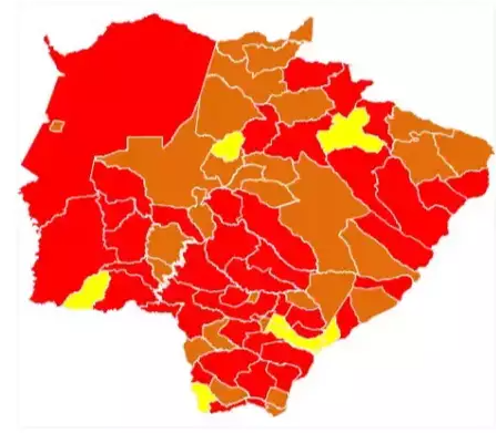 Novo mapa Prosseguir retira bandeira cinza de Dourados e Capital segue com vermelha Novo mapa Prosseguir retira bandeira cinza de Dourados e Capital segue com vermelha