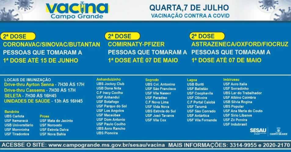 Vacinação desta quarta-feira será voltada apenas para 2ª dose Vacinação desta quarta-feira será voltada apenas para 2ª dose