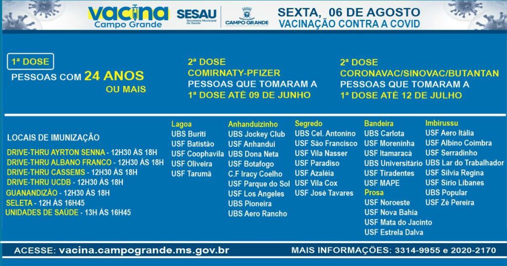 Capital abre vacinação contra a Covid-19 para pessoas com 24 anos ou mais nesta sexta Capital abre vacinação contra a Covid-19 para pessoas com 24 anos ou mais nesta sexta
