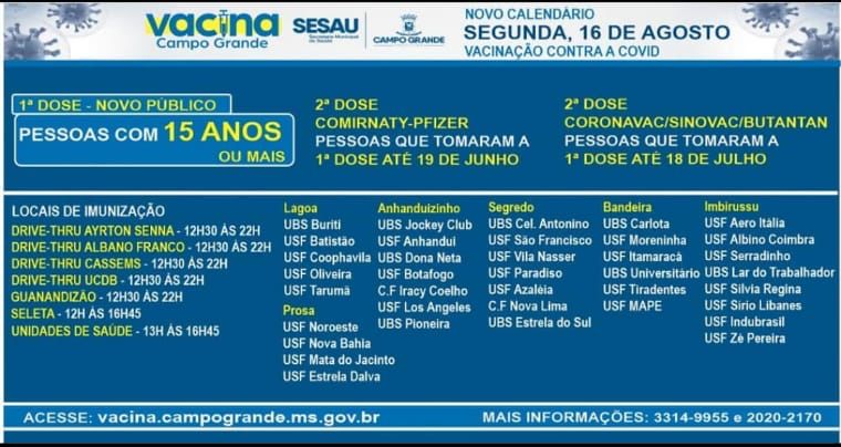 Adolescentes de 15 anos já podem ser vacinados em Campo Grande