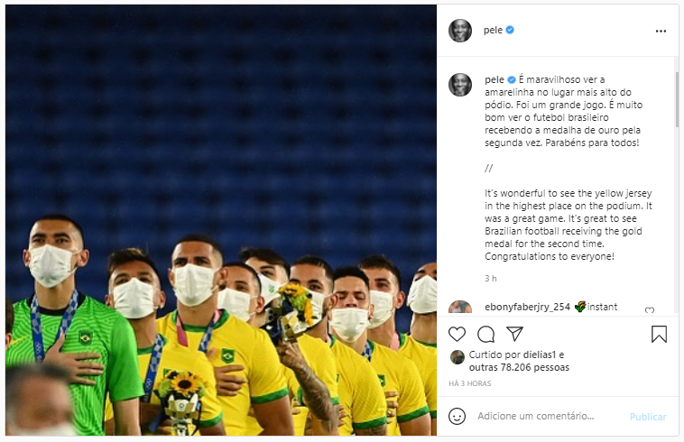 Pelé parabeniza seleção de futebol por mais um título olímpico