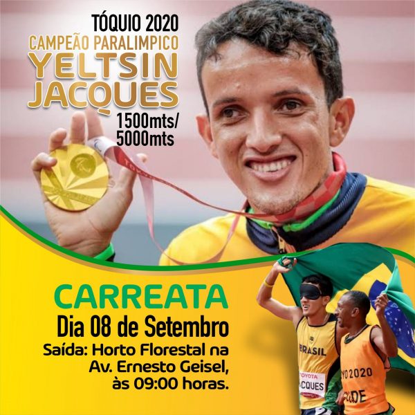 Bicampeão paralímpico Yeltsin Jacques será recebido com carreata nesta quarta-feira