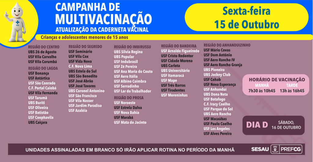 Veja locais e horários de vacinação Covid e Multivacinação nesta sexta-feira