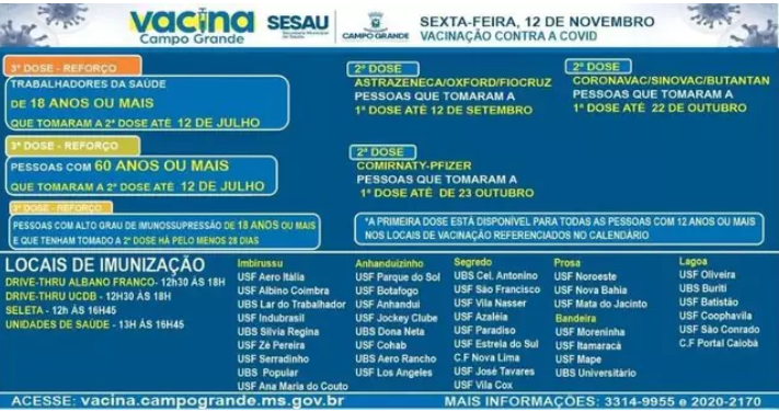 Prefeitura de Campo Grande dá continuidade na vacinação contra Covid-19 Prefeitura de Campo Grande dá continuidade na vacinação contra Covid-19