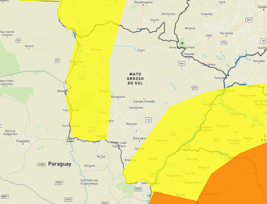 Com dois alertas, Inmet prevê chuvas intensas e tempestade para municípios de MS