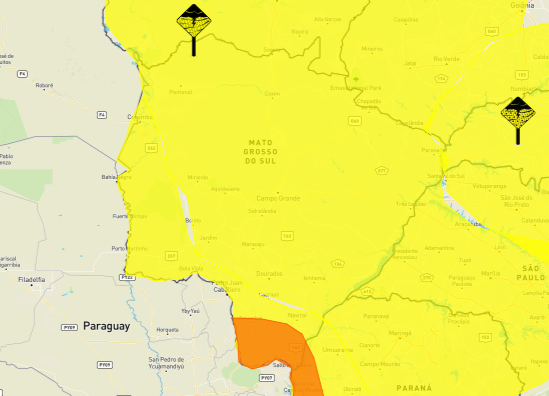 Inmet mantém alerta de tempestade para todos municípios de MS