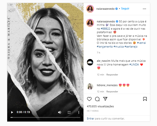 Naiara Azevedo anuncia lançamento de música com Marília Mendonça