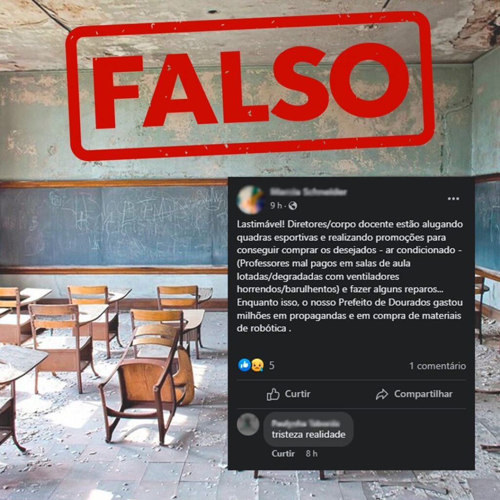 Prefeitura combate Fake que mostra sala de aula deteriorada não Douradense