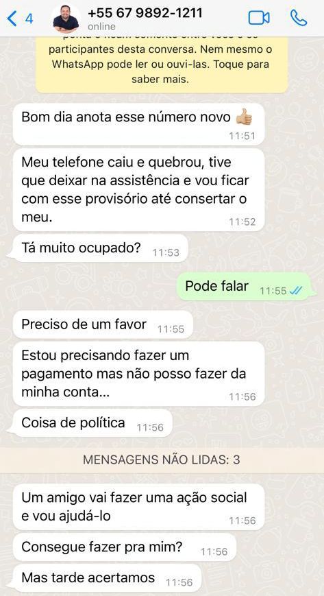 Número usa foto de deputado para dar golpe no WhatsApp Número usa foto de deputado para dar golpe no WhatsApp