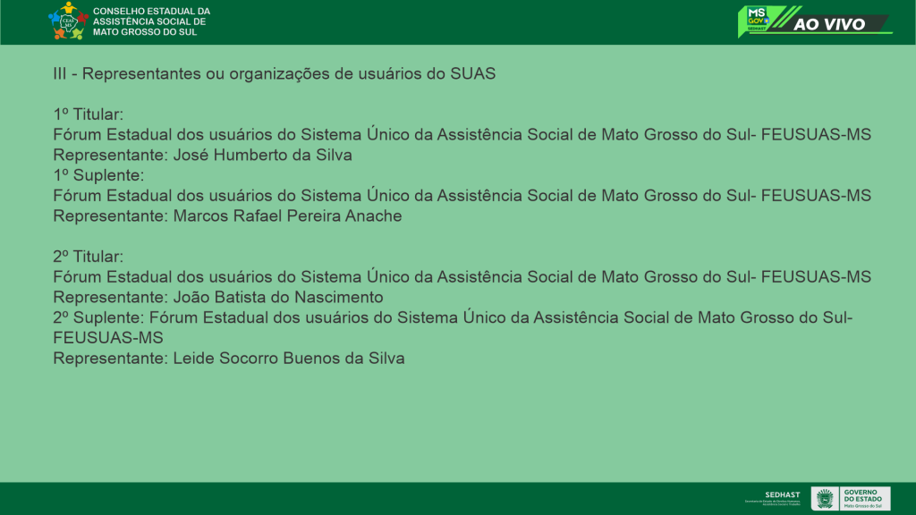 Novos membros do Conselho Estadual de Assistência Social tomam posse nesta quarta-feira Novos membros do Conselho Estadual de Assistência Social tomam posse nesta quarta-feira
