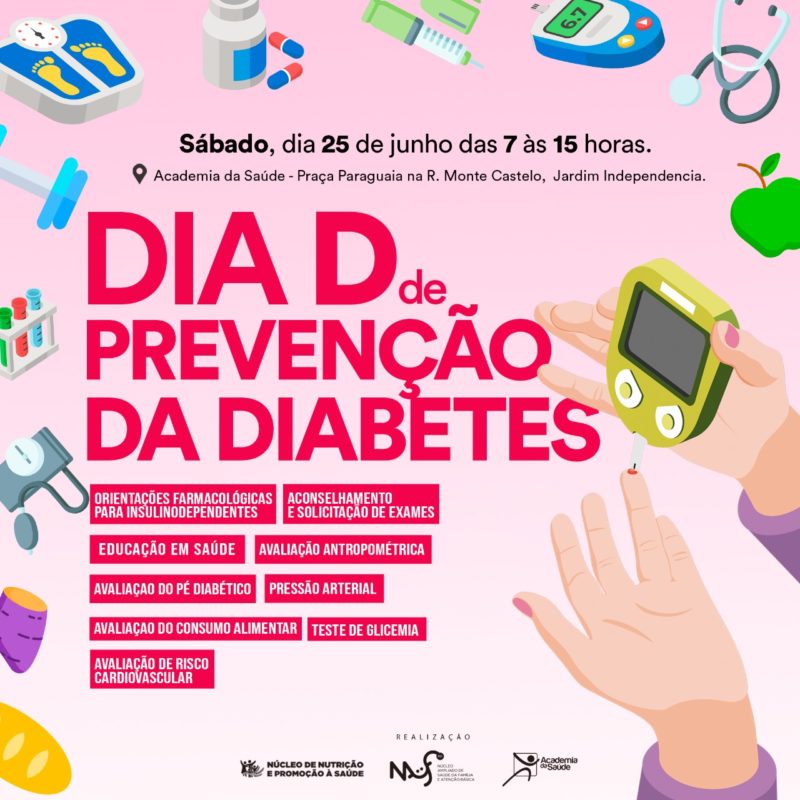 Saúde realiza Dia D de Prevenção da Diabetes neste sábado em praça pública
