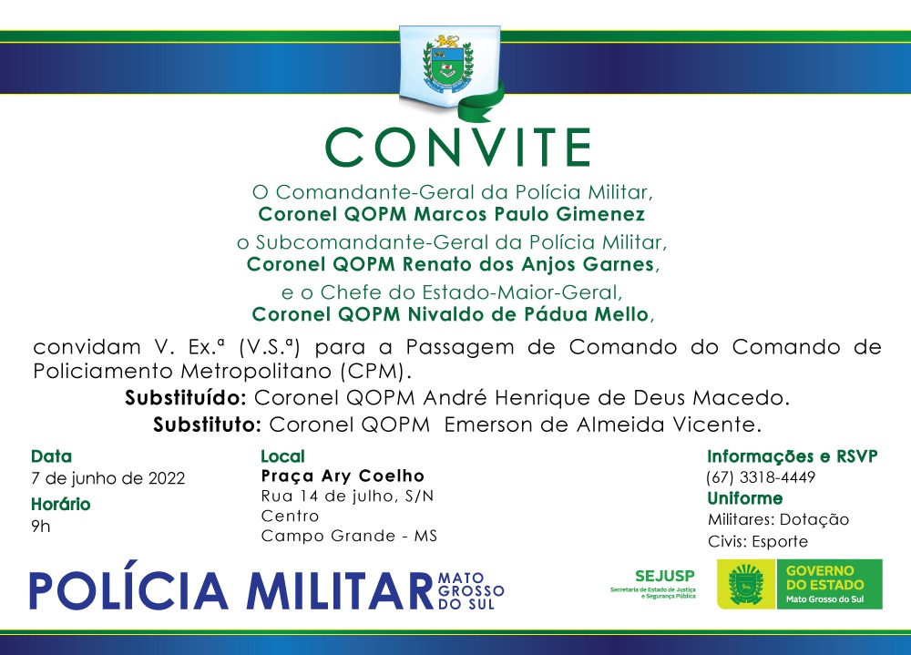 CPM-PM terá troca de comando com coronel visando fortalecer mais programa OCOP na Capital CPM-PM terá troca de comando com coronel visando fortalecer mais programa OCOP na Capital