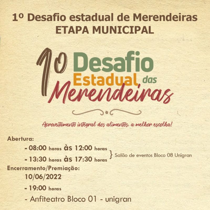 Dourados realiza nesta quarta-feira a etapa municipal do Desafio de Merendeiras Dourados realiza nesta quarta-feira a etapa municipal do Desafio de Merendeiras