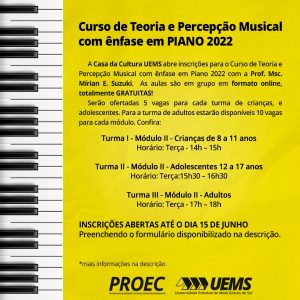 Casa da Cultura UEMS oferta curso online de Teoria e Percepção Musical Casa da Cultura UEMS oferta curso online de Teoria e Percepção Musical
