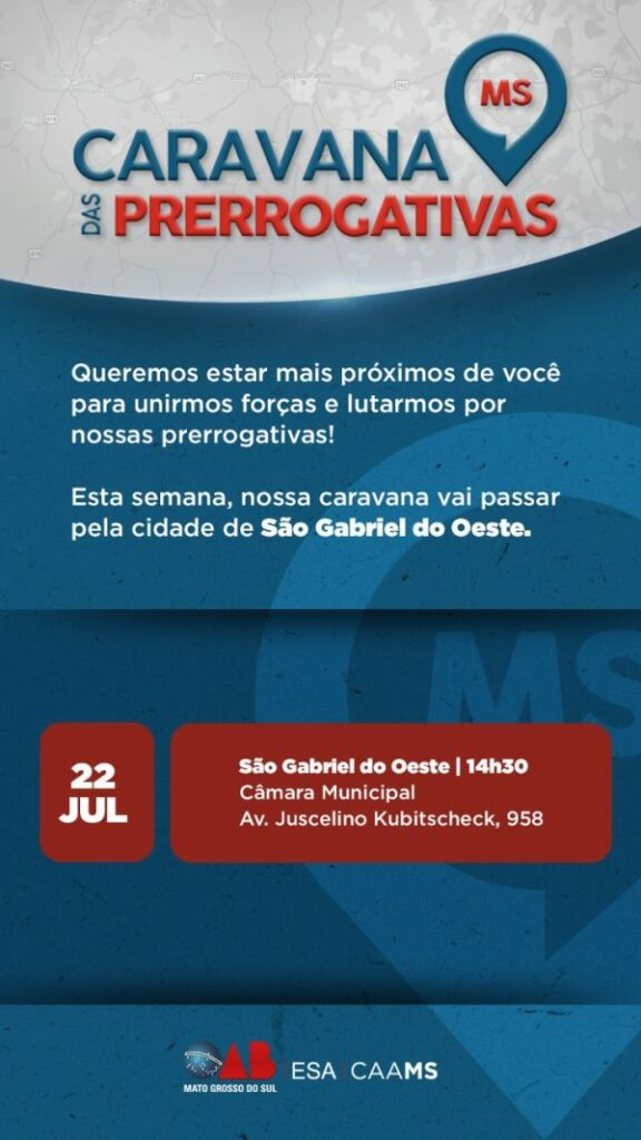 Caravana das Prerrogativas estará em São Gabriel do Oeste nesta sexta-feira