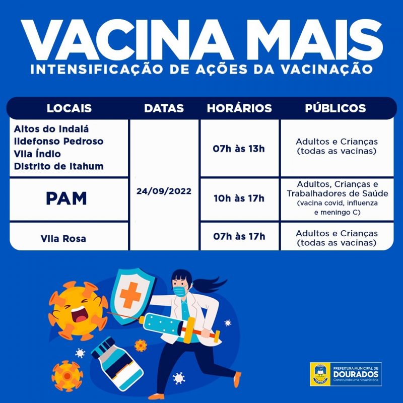 Mutirão de vacinação acontece em seis pontos neste sábado em Dourados Mutirão de vacinação acontece em seis pontos neste sábado em Dourados