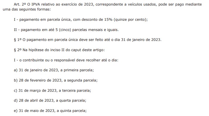 Governo publica Decreto que mantém a redução das alíquotas de IPVA em 2023 Governo publica Decreto que mantém a redução das alíquotas de IPVA em 2023
