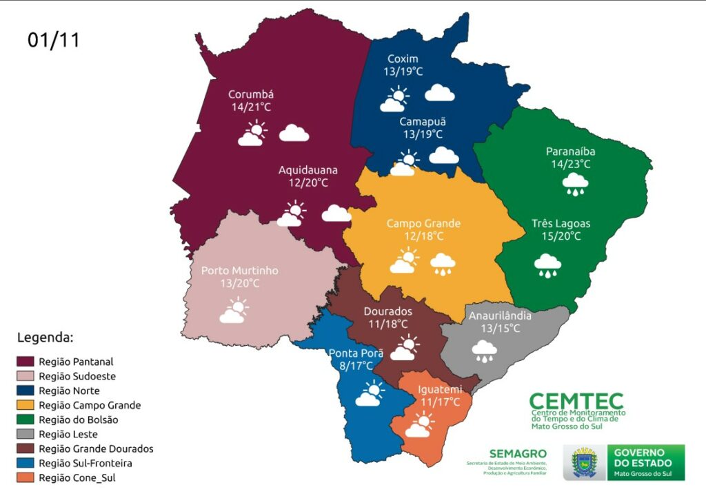 Novembro começa com temperaturas amenas em MS Novembro começa com temperaturas amenas em MS