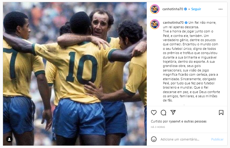 Campeões mundiais com Pelé lamentam partida do Rei do Futebol Campeões mundiais com Pelé lamentam partida do Rei do Futebol
