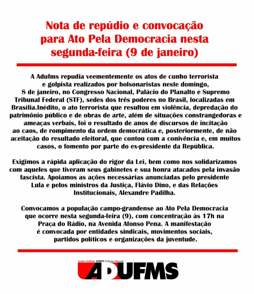 Repudiando terrorismo em Brasília Movimentos Sociais convocam 'Atos pela Democracia' para hoje Repudiando terrorismo em Brasília Movimentos Sociais convocam 'Atos pela Democracia' para hoje