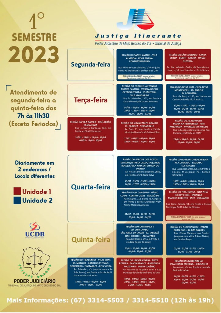 Justiça Itinerante inicia atendimentos em Campo Grande a partir de segunda-feira Justiça Itinerante inicia atendimentos em Campo Grande a partir de segunda-feira