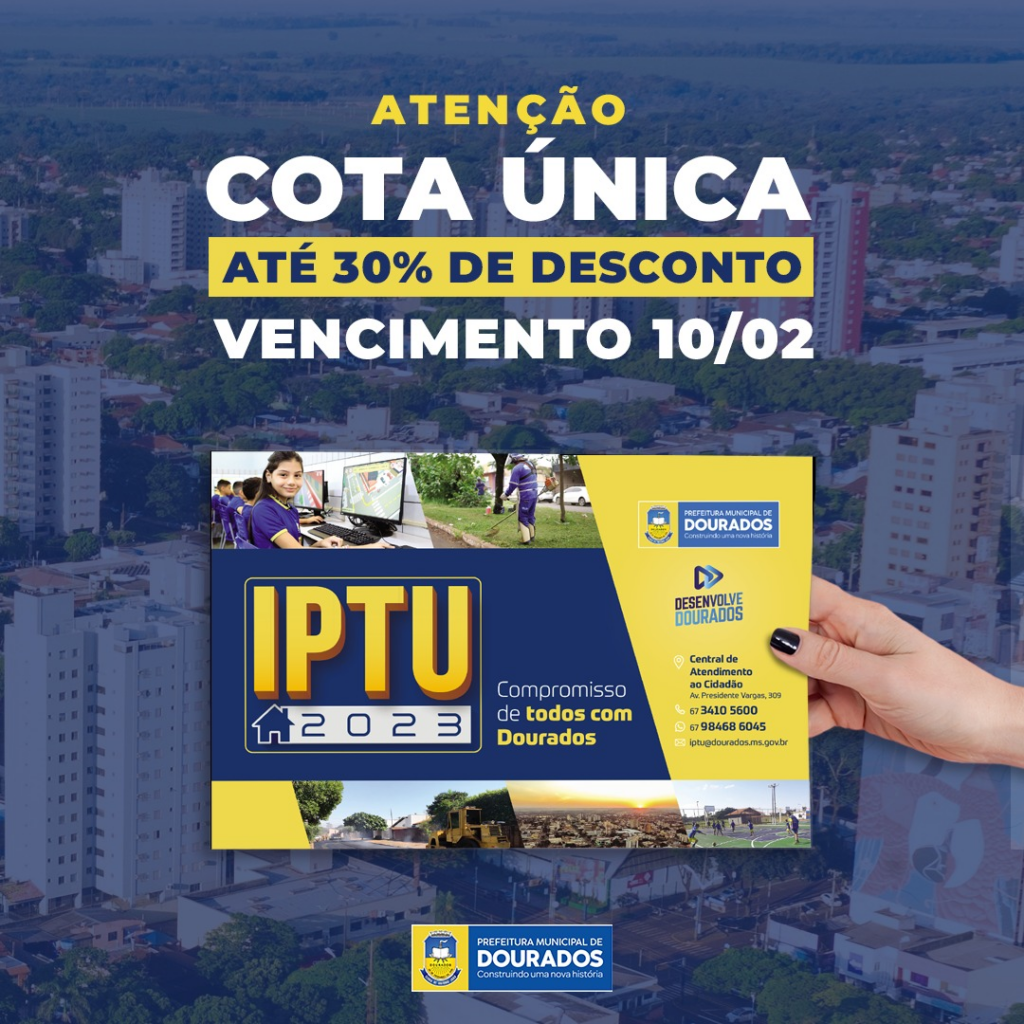IPTU 2023: Pagamento da cota única com desconto de até 30% vence nesta sexta IPTU 2023: Pagamento da cota única com desconto de até 30% vence nesta sexta