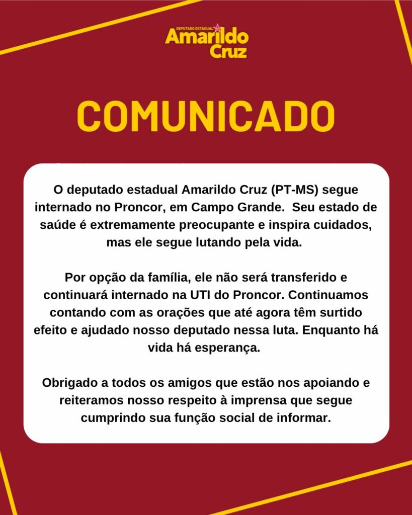 Deputado Amarildo tem estado de saúde critico já considerado irreversível Deputado Amarildo tem estado de saúde critico já considerado irreversível