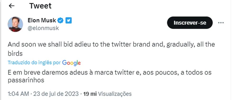 Fim do pássaro azul? Elon Musk muda logotipo do Twitter e tira o passarinho do ar Fim do pássaro azul? Elon Musk muda logotipo do Twitter e tira o passarinho do ar