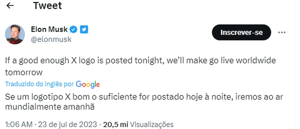 Fim do pássaro azul? Elon Musk muda logotipo do Twitter e tira o passarinho do ar Fim do pássaro azul? Elon Musk muda logotipo do Twitter e tira o passarinho do ar