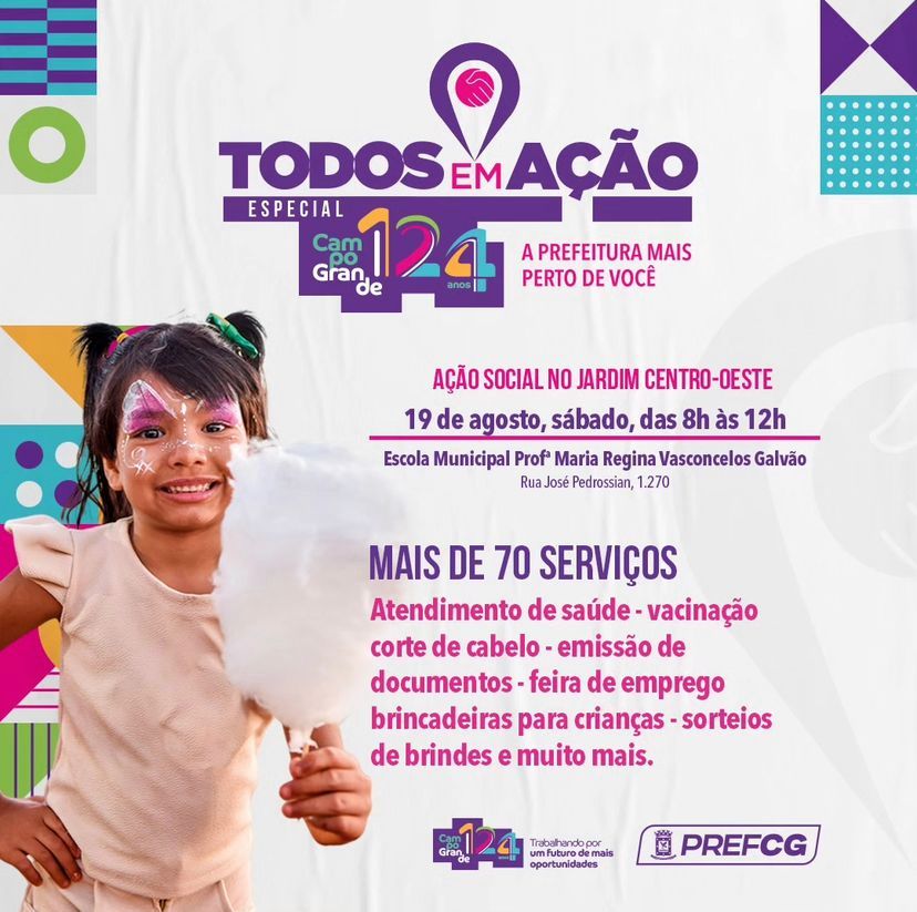 'Todos em ação' terá edição especial neste sábado com mais de 70 serviços na região sul de Campo Grande 'Todos em ação' terá edição especial neste sábado com mais de 70 serviços na região sul de Campo Grande