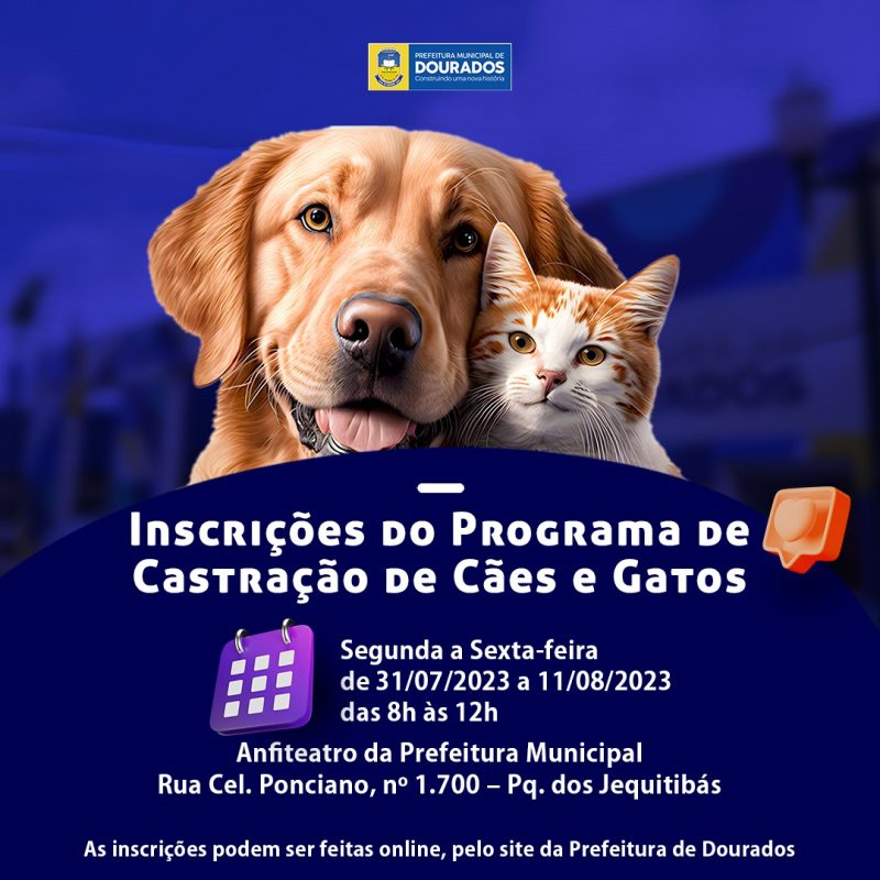 Inscrições para Castração de Cães e Gatos encerram hoje pela prefeitura de Dourados Inscrições para Castração de Cães e Gatos encerram hoje pela prefeitura de Dourados
