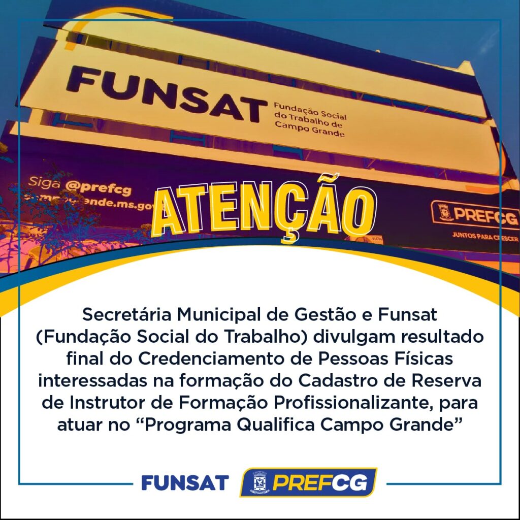 Qualifica CG: prefeitura divulga resultado para cadastro reserva de instrutor de formação Qualifica CG: prefeitura divulga resultado para cadastro reserva de instrutor de formação
