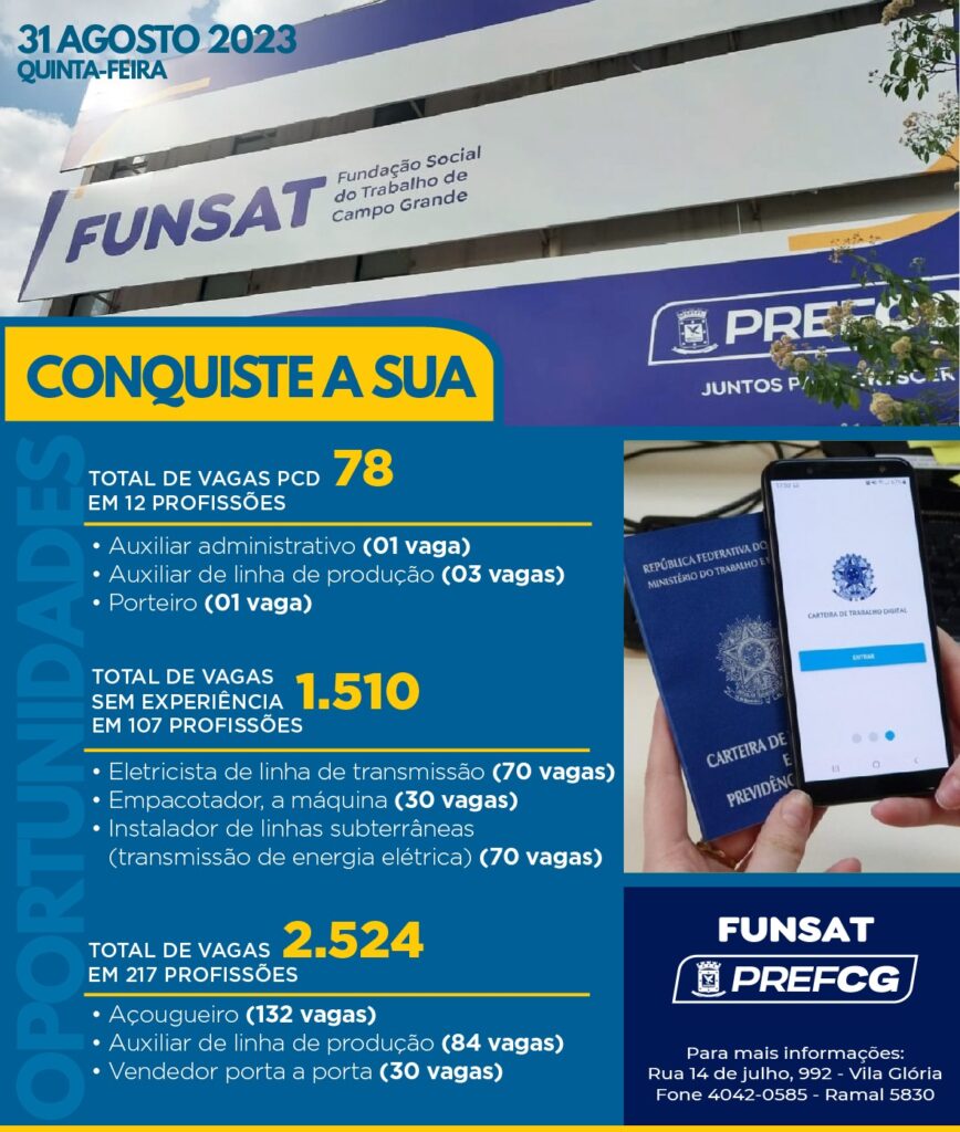 Funsat oferece mais de 2,5 mil vagas de emprego nesta quinta-feira Funsat oferece mais de 2,5 mil vagas de emprego nesta quinta-feira