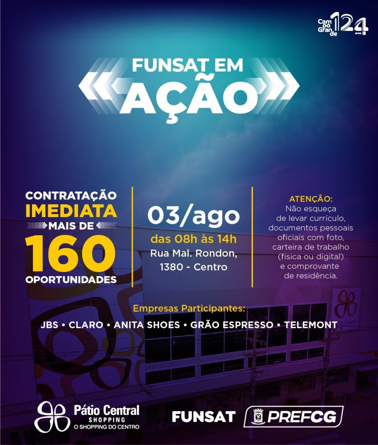 Procurando emprego? Ação da Funsat vai oferecer 160 vagas diretas na quinta-feira
